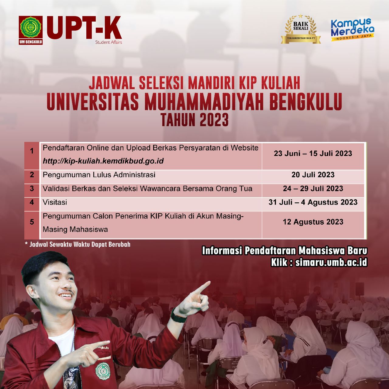 Jadwal Seleksi Mandiri KIP Kuliah Universitas Muhammadiyah Bengkulu Tahun 2023